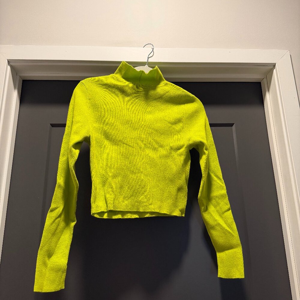 Neon green cropped mock neck sweater